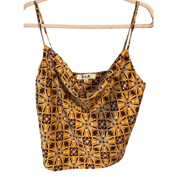 70s Retro Floral Cowl Neck Cami Tank Top - Size Large - O.L.N Brand - Picture 1 of 2